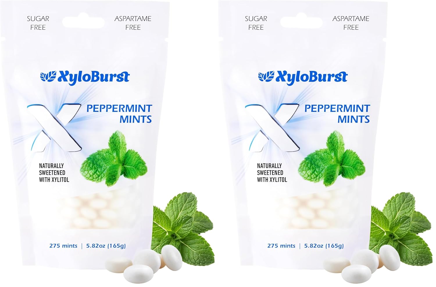 Xyloburst - Xylitol Mints | Sugar Free Breath Mints for Oral Health | Gluten Free, Vegan, Keto Friendly | Aspartame Free Mints | Peppermint | 275 Count (Pack of 2)