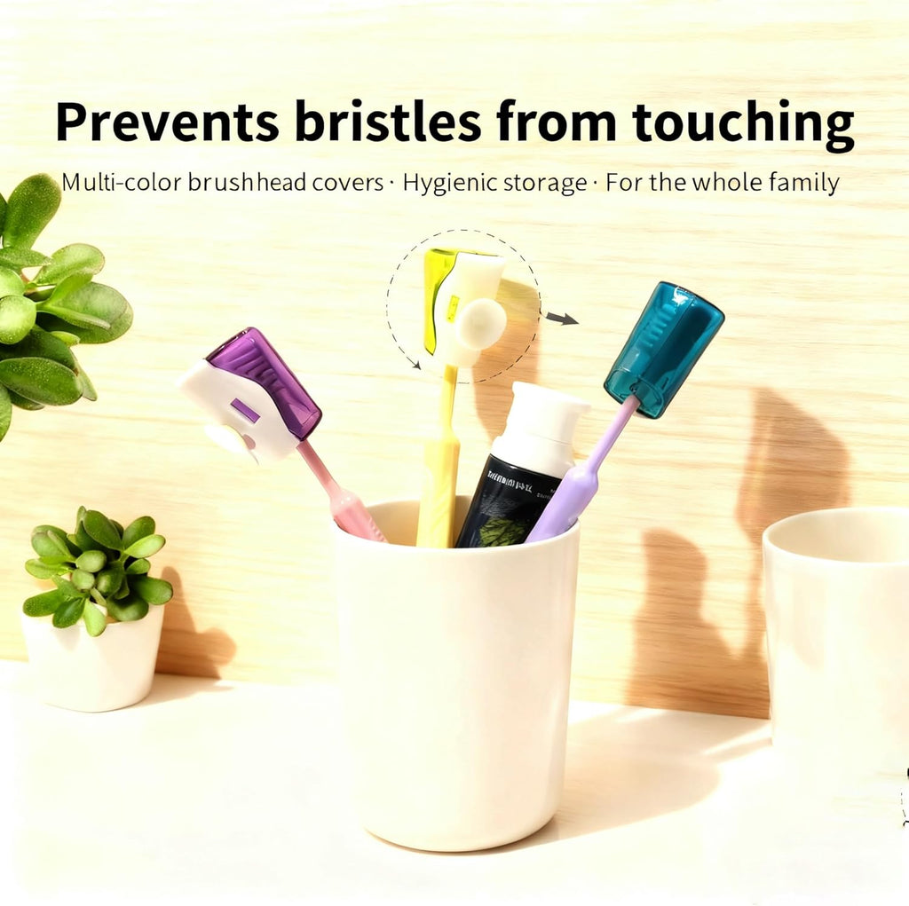 6 PCS Travel Toothbrush Head Covers Caps, Tooth Brush Protector Cap Brush Pod Case Portable Plastic Clip Wall Mounted Hanging Rack Organizer for Bathroom Travel