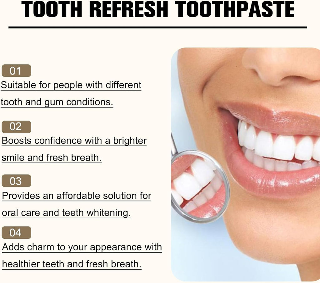 Tooth Refresh Toothpaste, Fresh Breath Toothpaste, Natural Oral Care & Enamel Repair, Helps Remove Coffee, Tea & Wine Stain(2PCS)