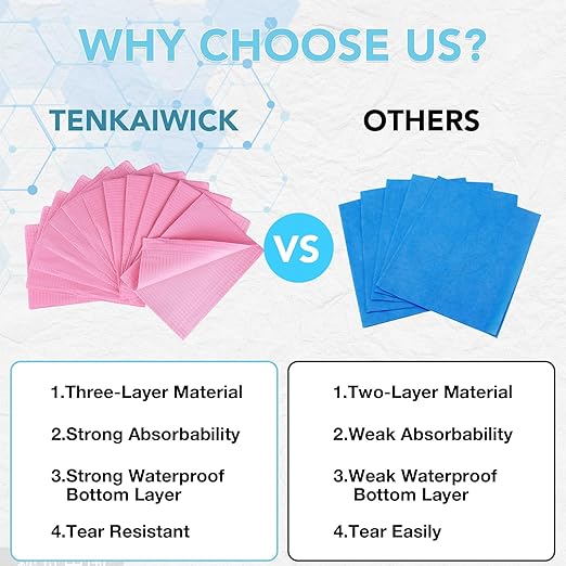 200 Pack Disposable Dental Bibs 13"x18", 3-Ply Waterproof Tattoo Bibs Sheet for Nail Salon, Dental Clinic, Feeding, Tattoo Shop (Pink)