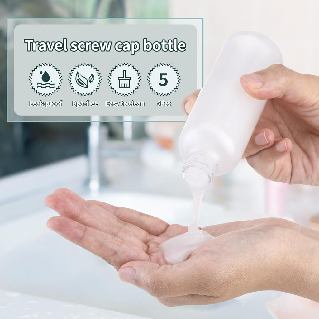 Tekson Plastic Travel Bottles 3.4 oz, Travel Size Containers for Shampoo, Empty Mouthwash Bottles with Black Screw Cap (100ml, Clear)