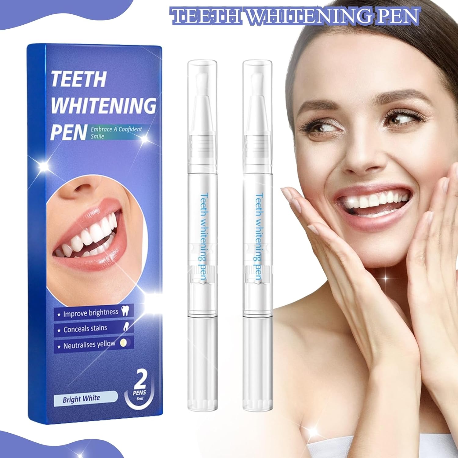 Teeth Whitening Pen, Teeth Whitener Kit Tooth Whitening Pen Gel Effective for Professionally Stain Removal, Painless, Low Sensitivity(Pack of 2)