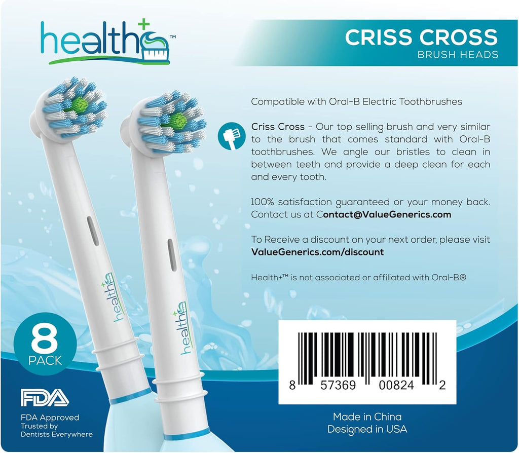 Compatible Oral B Braun Criss-Cross Replacement Heads for Electric Toothbrushes - 8-Pack | Standard Tooth Brush Heads with Dupont