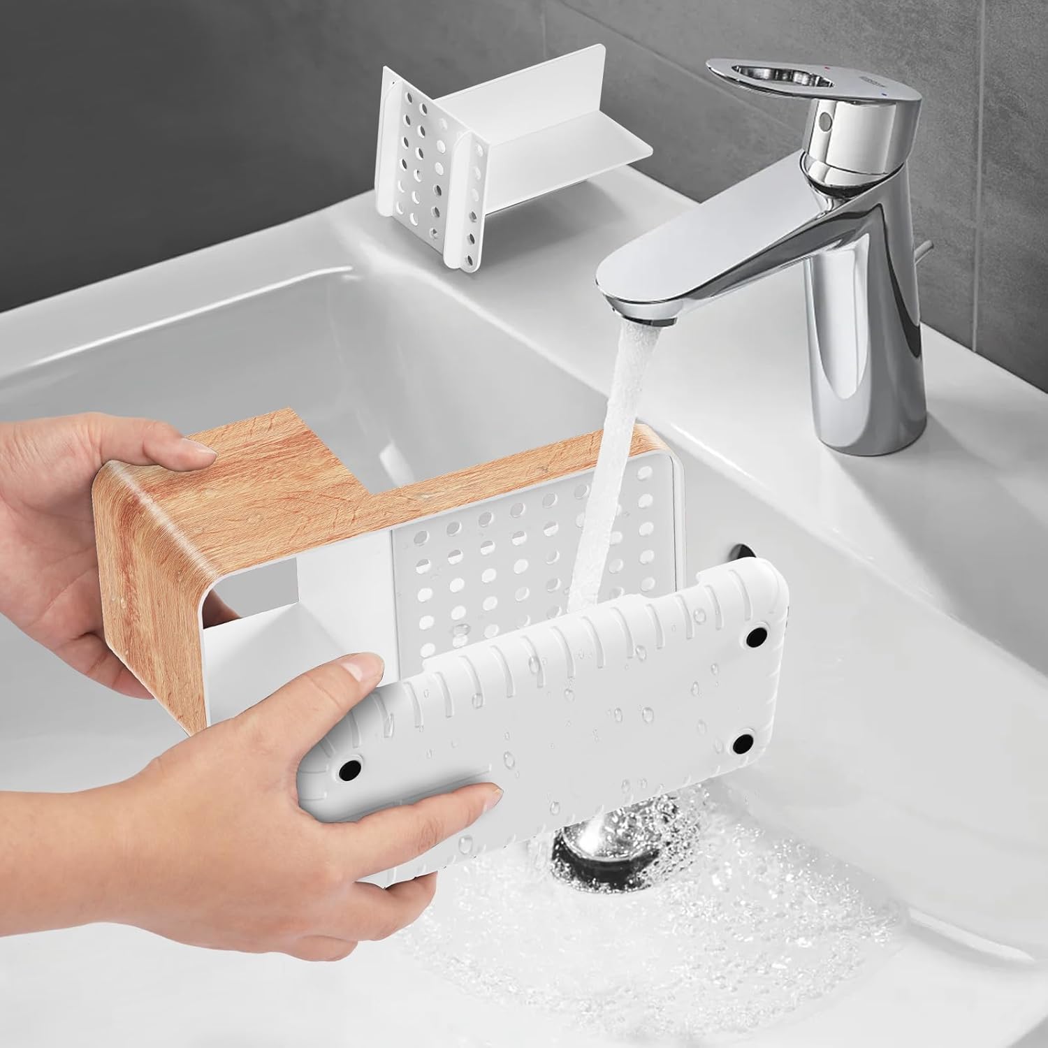 Toothbrush Holders for Bathrooms Countertop Organizer and Storage, Kids Electric Toothbrush and Toothpaste Holder, Bathroom Accessories Vanity Organizer (Wood Grain)