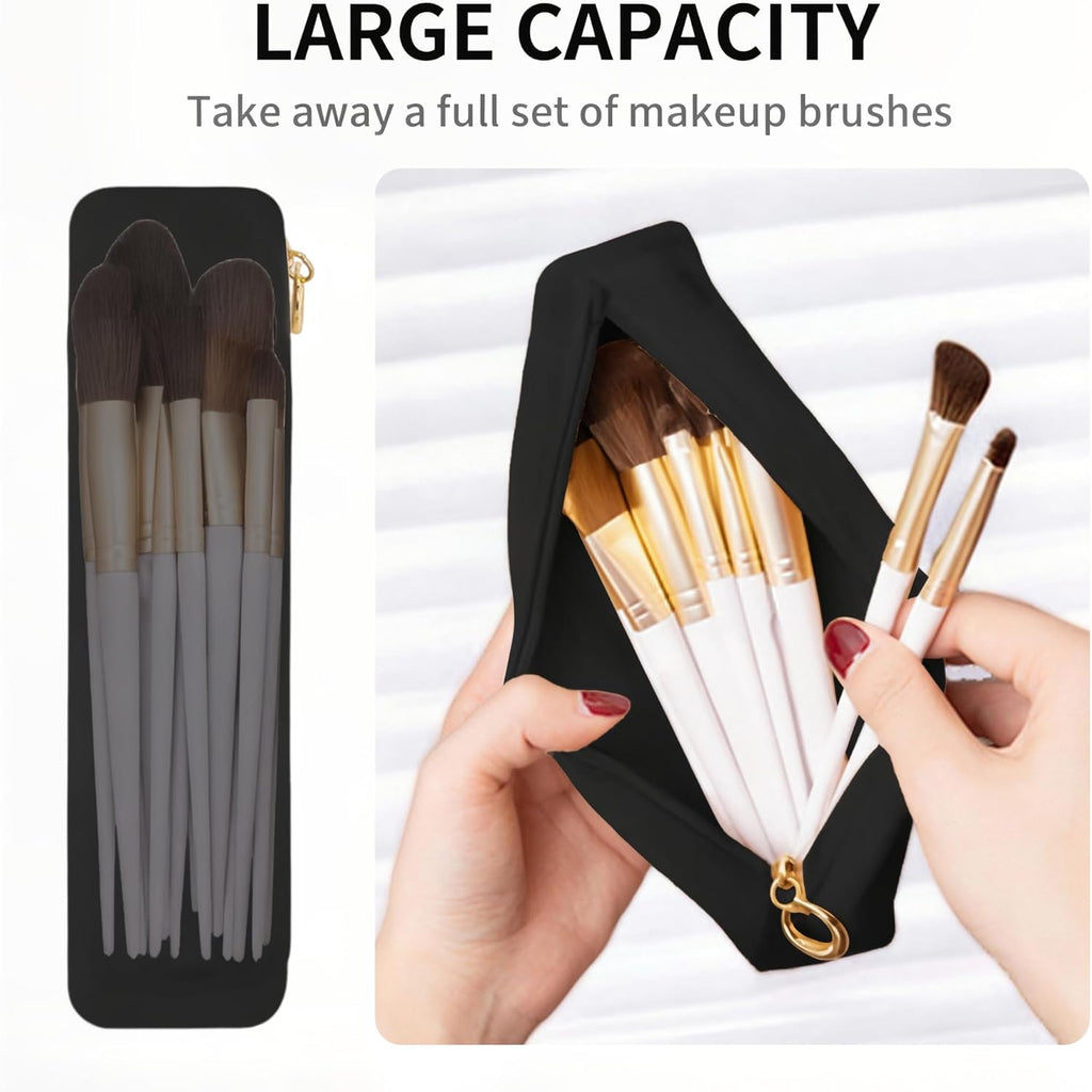 Nuomeisi Silicone Makeup Brush Holder, Portable Travel Essentials, Stand-up Cosmetic Bag Case, Toiletry Organizer with Upgraded Zipper Closure- Ideal for Daily Use and Travel (Black)