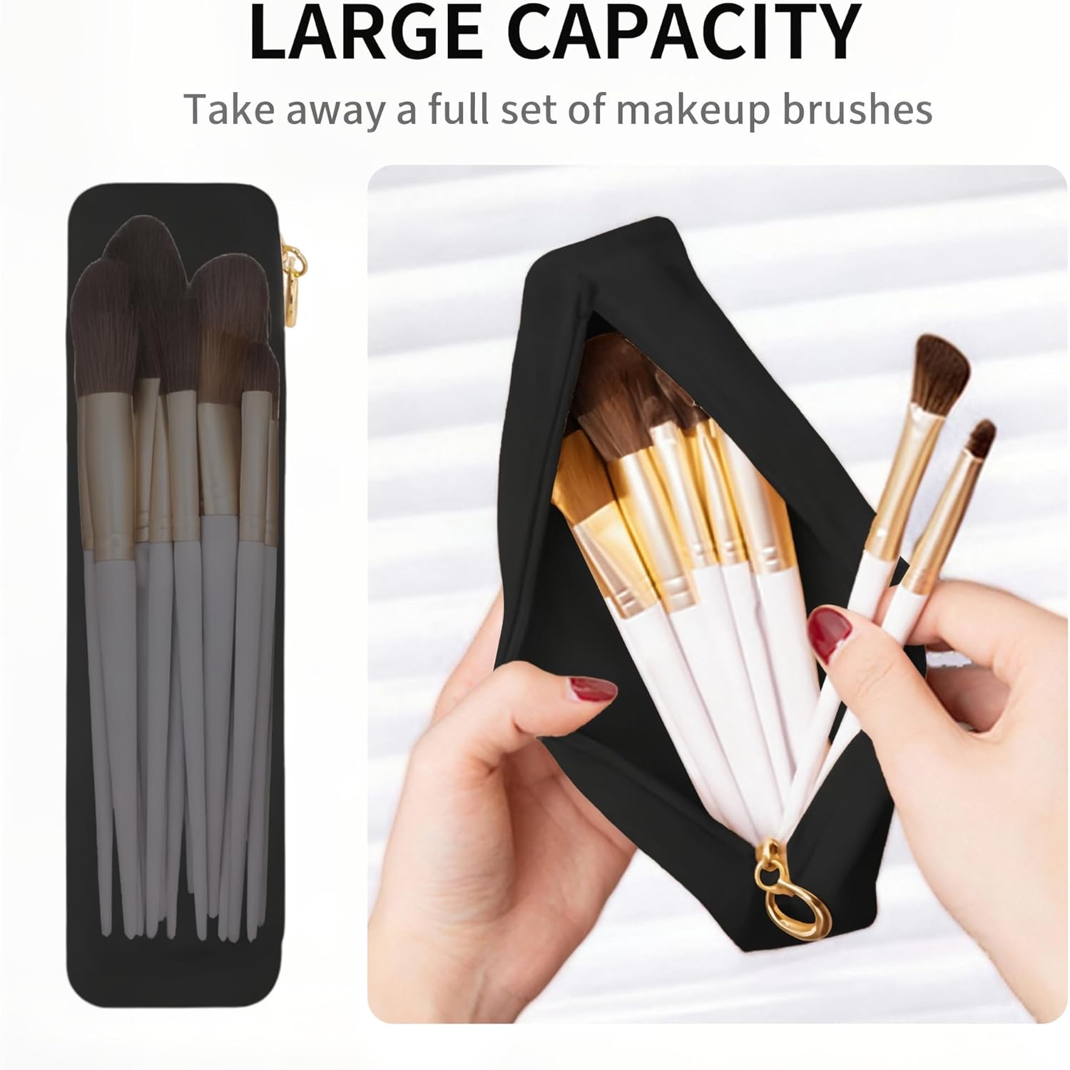 Nuomeisi Silicone Makeup Brush Holder, Portable Travel Essentials, Stand-up Cosmetic Bag Case, Toiletry Organizer with Upgraded Zipper Closure- Ideal for Daily Use and Travel (Black)