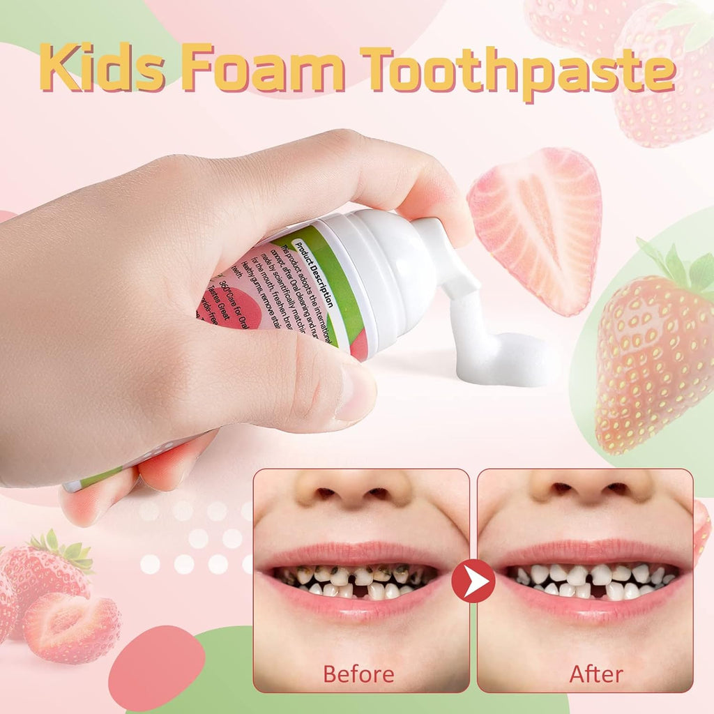 Foam Toothpaste Kids, Toddler Toothpaste with Low Fluoride, Mouthwash for Dental Care, Kids Toothpaste for U-Shape Electric Toothbrush