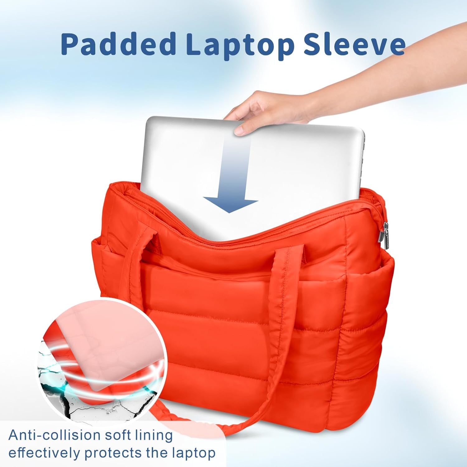 TOPDesign Puffer Tote Bag for Women, Lightweight Puffy Handbag with Compartments, Quilted Shoulder Bag for Work, Travel, Gym