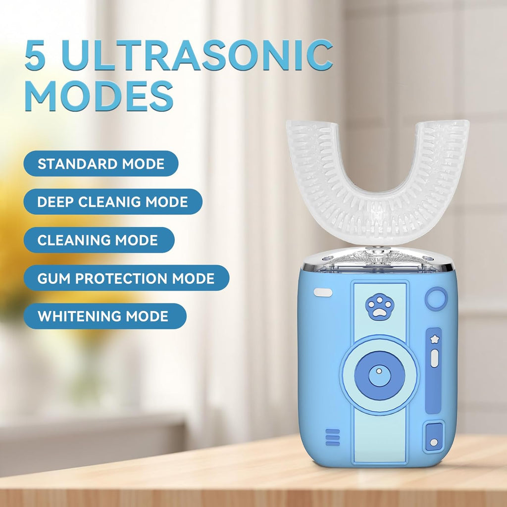 Adult Sonic Automatic Electric Toothbrush, 360° Oral Cleaning Stain Whitening, IPX7 Waterproof Rechargeable, u-Shape Brush Head*3+Straight Handle Brush Head*2, Suitable for Travel or Home Use