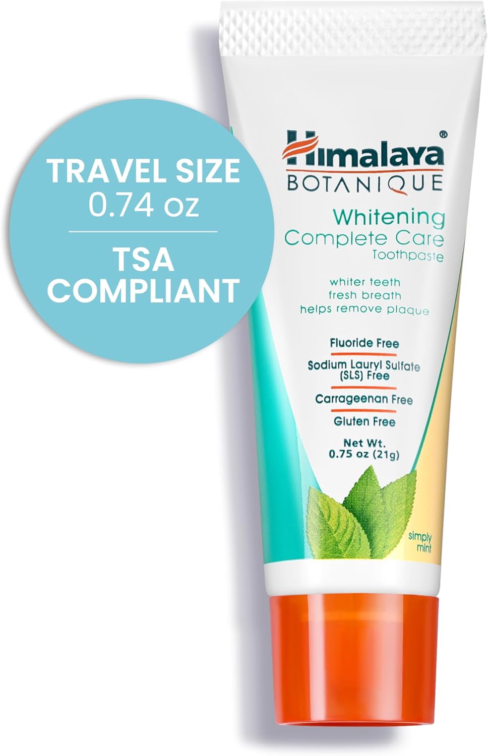 Himalaya Botanique Whitening Complete Care Travel Toothpaste, Mint - Travel Size Whitening Toothpaste Without Fluoride for Brighter Teeth & Fresh Breath - Vegan, 0.74 oz (Pack of 10)