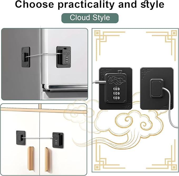 2-Pack Password Refrigerator Lock, Combination Child Proof Safety Lock，Baby Proofing fridge lock，Door Latches for Fridge Cabinet Drawer Closet, Freezer Lock No Keys Needed (Black)