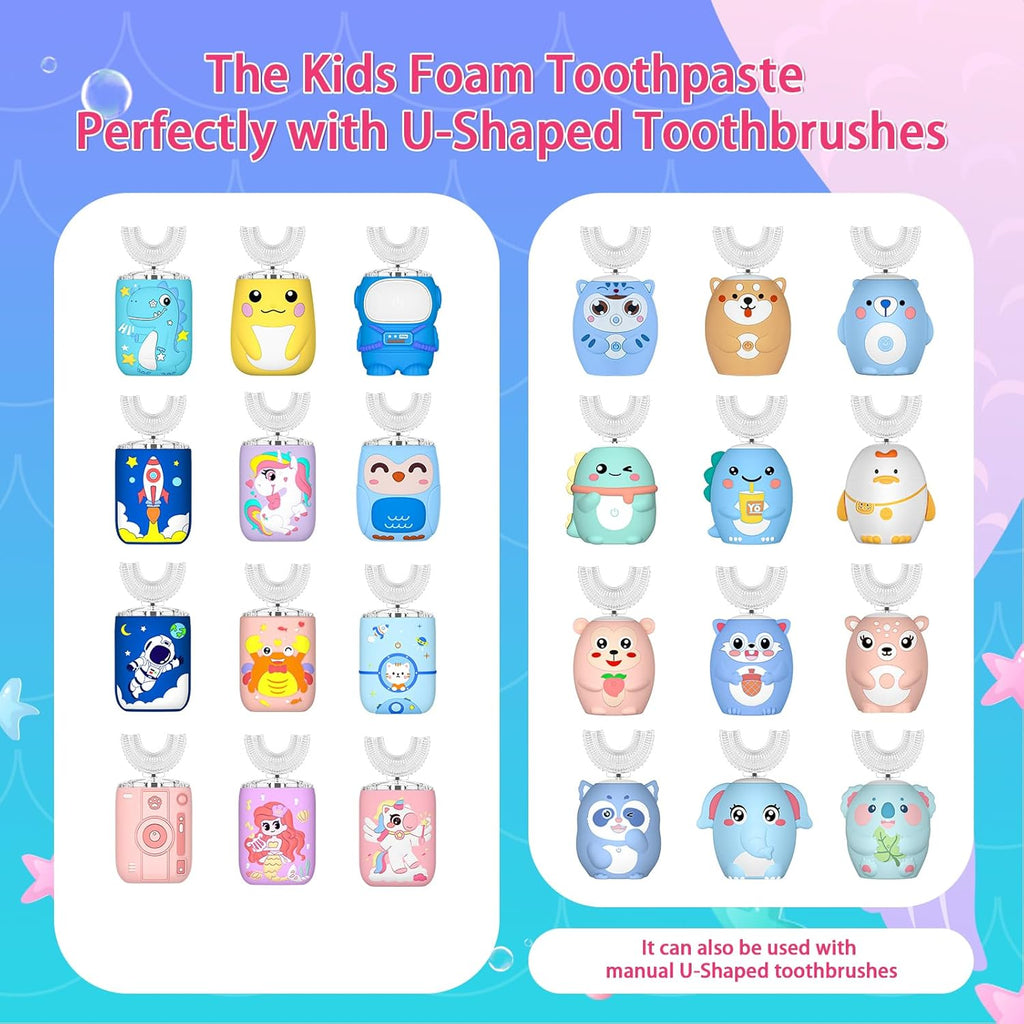 Fluoride Free Foam Kids Toothpaste - Natural Teeth Clean and Whitening Toothpaste with Blueberry Mint Flavor for U Shaped Toothbrush Travel Size (Blueberry)