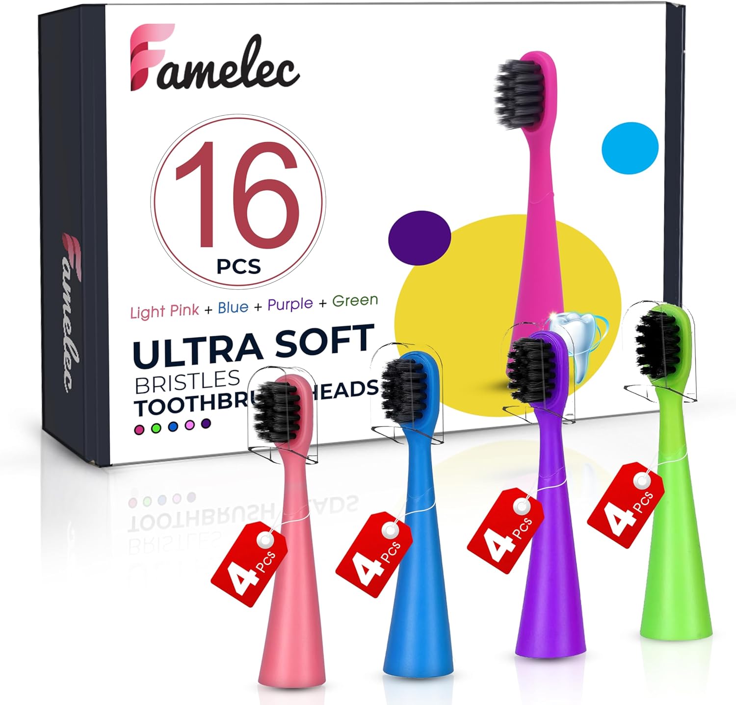 16 Pack Electric Toothbrush Heads for Burst Kids Replacement Heads, Ultra Soft Bristles for Deep Clean, Perfect Fit for Burst Kids Toothbrush Heads - Mix Color Pink/Green/Blue/Purple