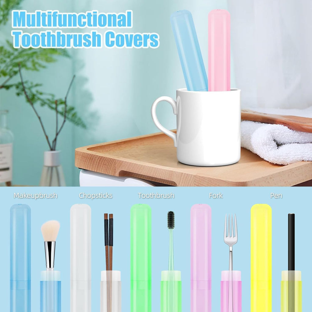 10 Pcs Travel Toothbrush Case Holder,Plastic Toothbrush Case, Portable Toothbrush Container Cases, 5 Assort Color Plastic Toothbrush Carrier Cover Cases Travel Cover Holder Storage for Traveling Home