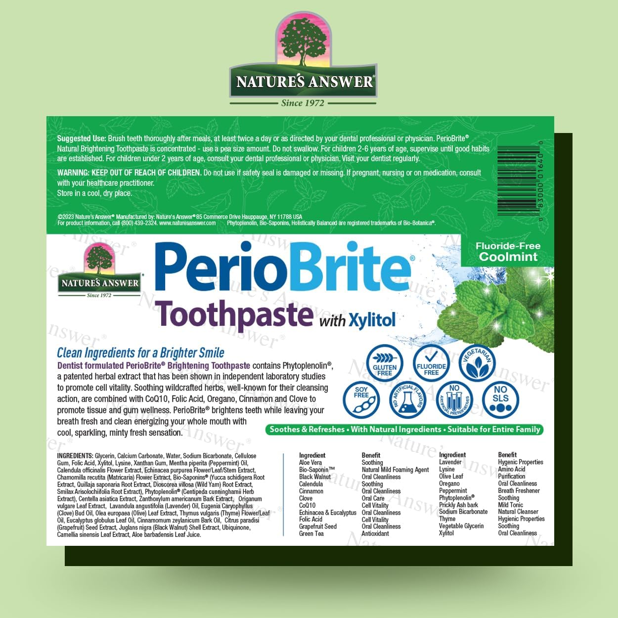 Nature's Answer Periobrite Natural Toothpaste, Cool Mint, 4 Ounce, 3 Count