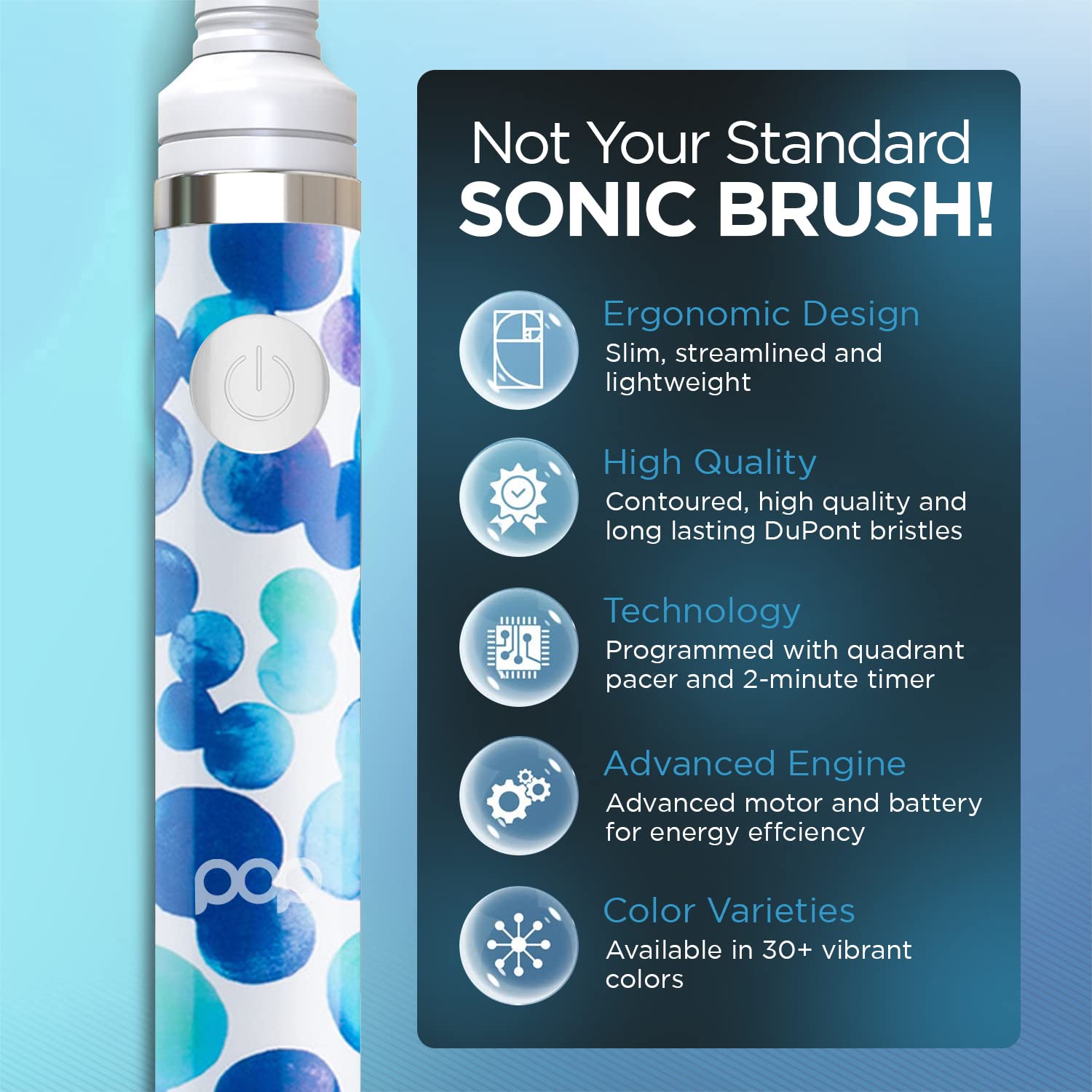Pop Sonic Electric Toothbrush (Blue Bubble) - Travel Toothbrushes w/AAA Battery | Kids Electric Toothbrushes with 2 Speed & 15,000-30,000 Strokes/Minute, Dupont Nylon Bristles