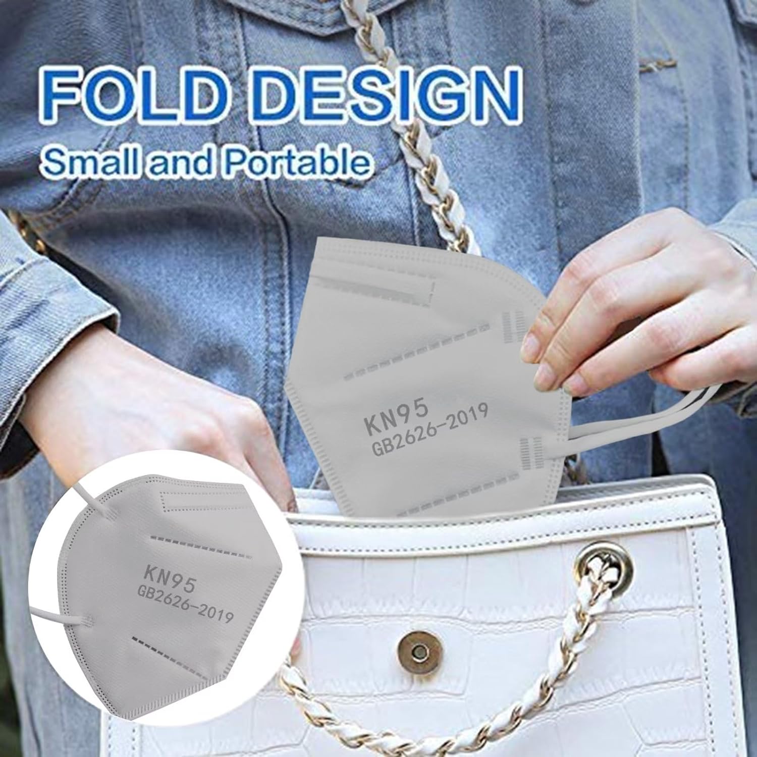 100PCS KN95 Face Masks 5 Layer Filter Efficiency≥95% with Elastic Ear Loop and Nose Bridge Clip Breathable Mask Grey