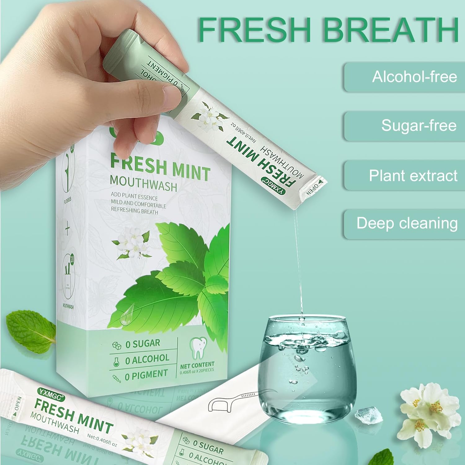 Travel Size Mouthwash Packets – Portable, Fresh Breath Anytime, Eliminates Bad Breath, Sugar-Free, Alcohol-Free, 20 Pack × 0.4 Fl Oz