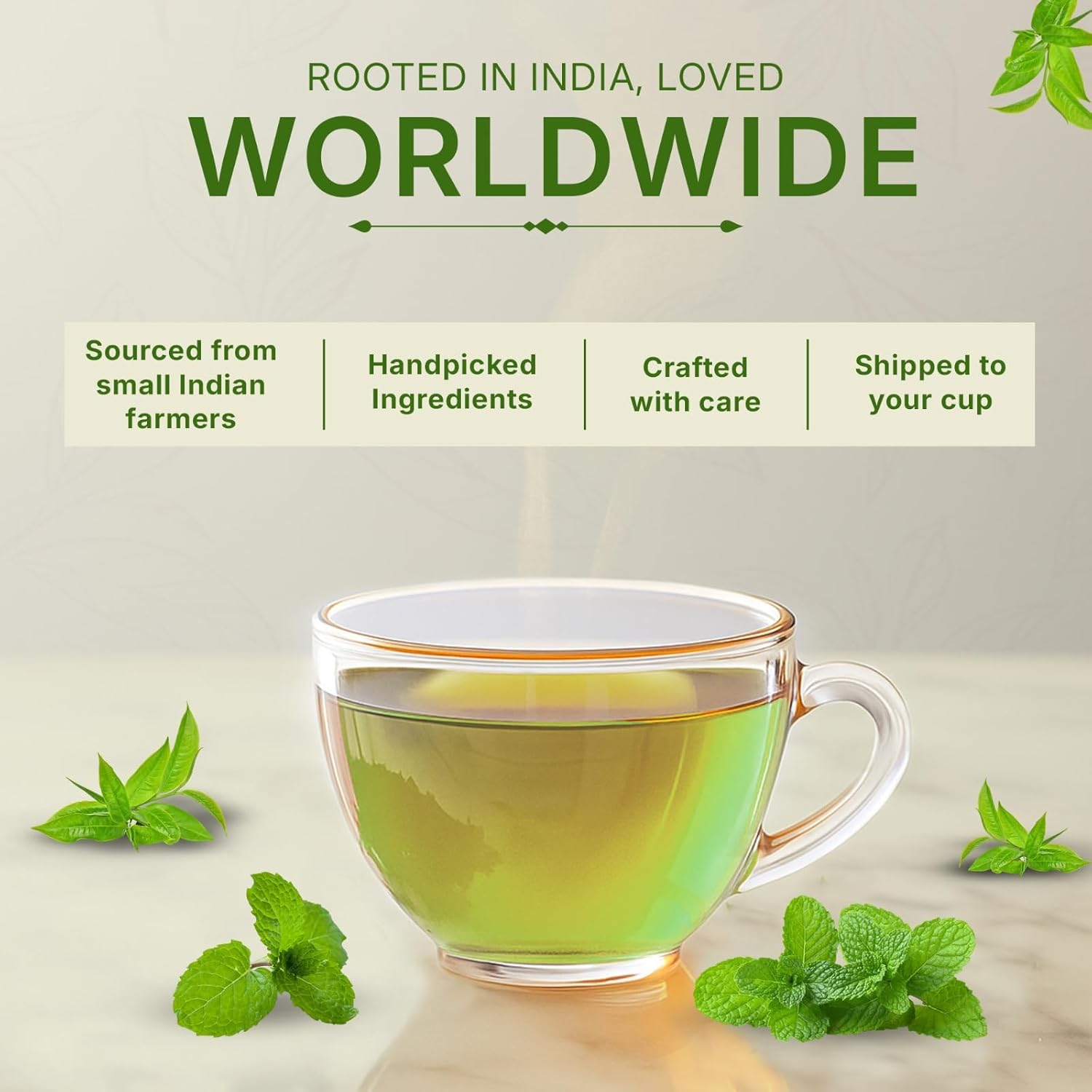 Tea Leaf & Co. Mint Green Tea Bags (50), Green Tea w/ Peppermint & Spearmint, Caffeinated, Real & Natural Green Tea, Blended with Fresh Herbs & Spices