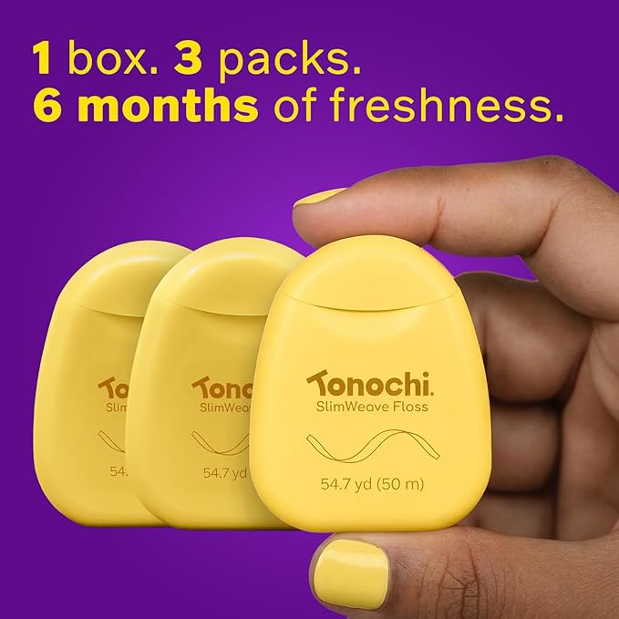 SlimWeave Flat Dental Floss for Tight Teeth & Tight Spaces – Extra Thin, Smooth-Glide, Gentle on Gums, Mint + Xylitol, 3-Pack (50 m Each)