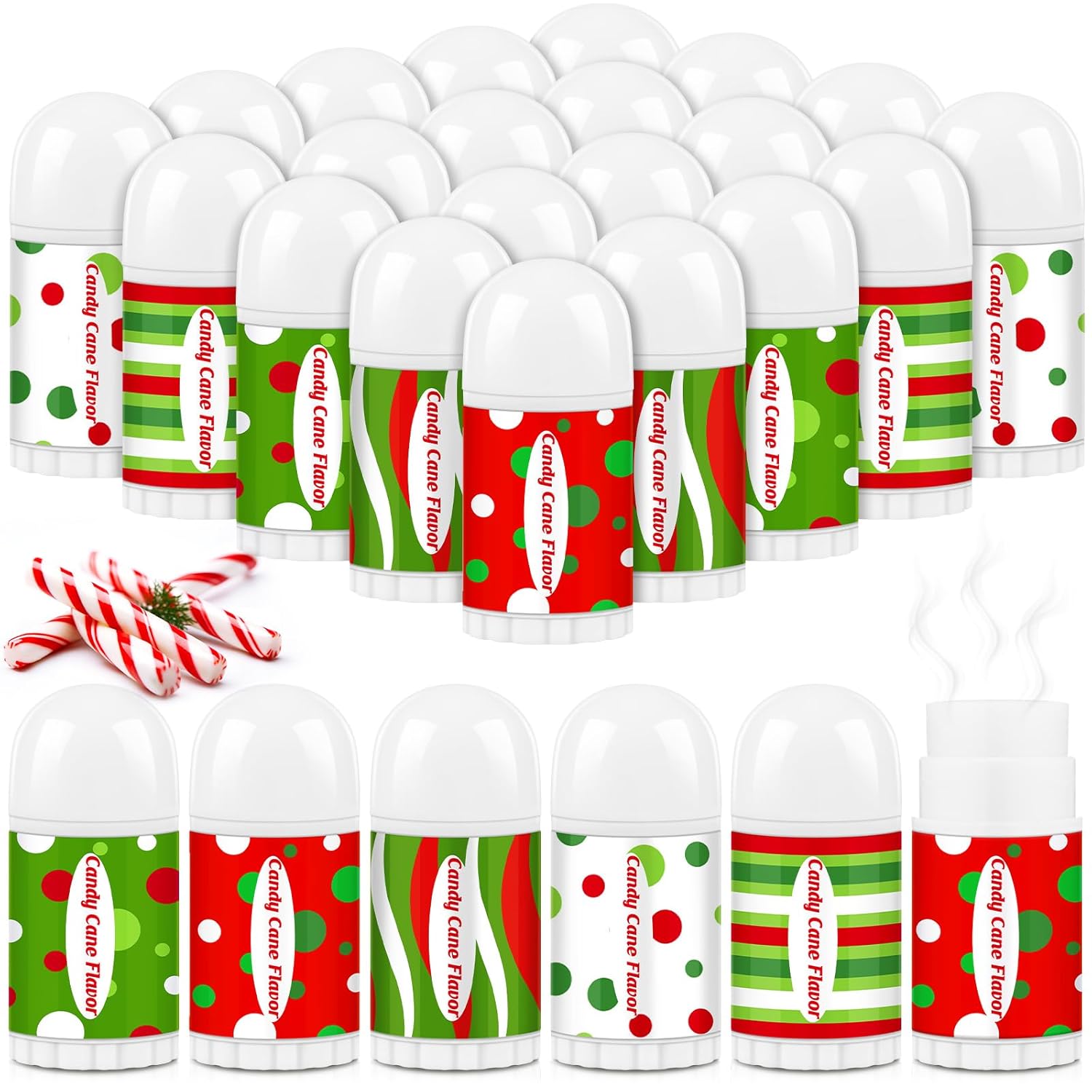 50 Pcs Christmas Lip Balm Bulk Mini Candy Cane Peppermint Flavor Lip Balms Bulk Christmas Stocking Stuffers Xmas Party Gifts Small Thank You Employee Appreciation Gifts for Women Men (Green Red)