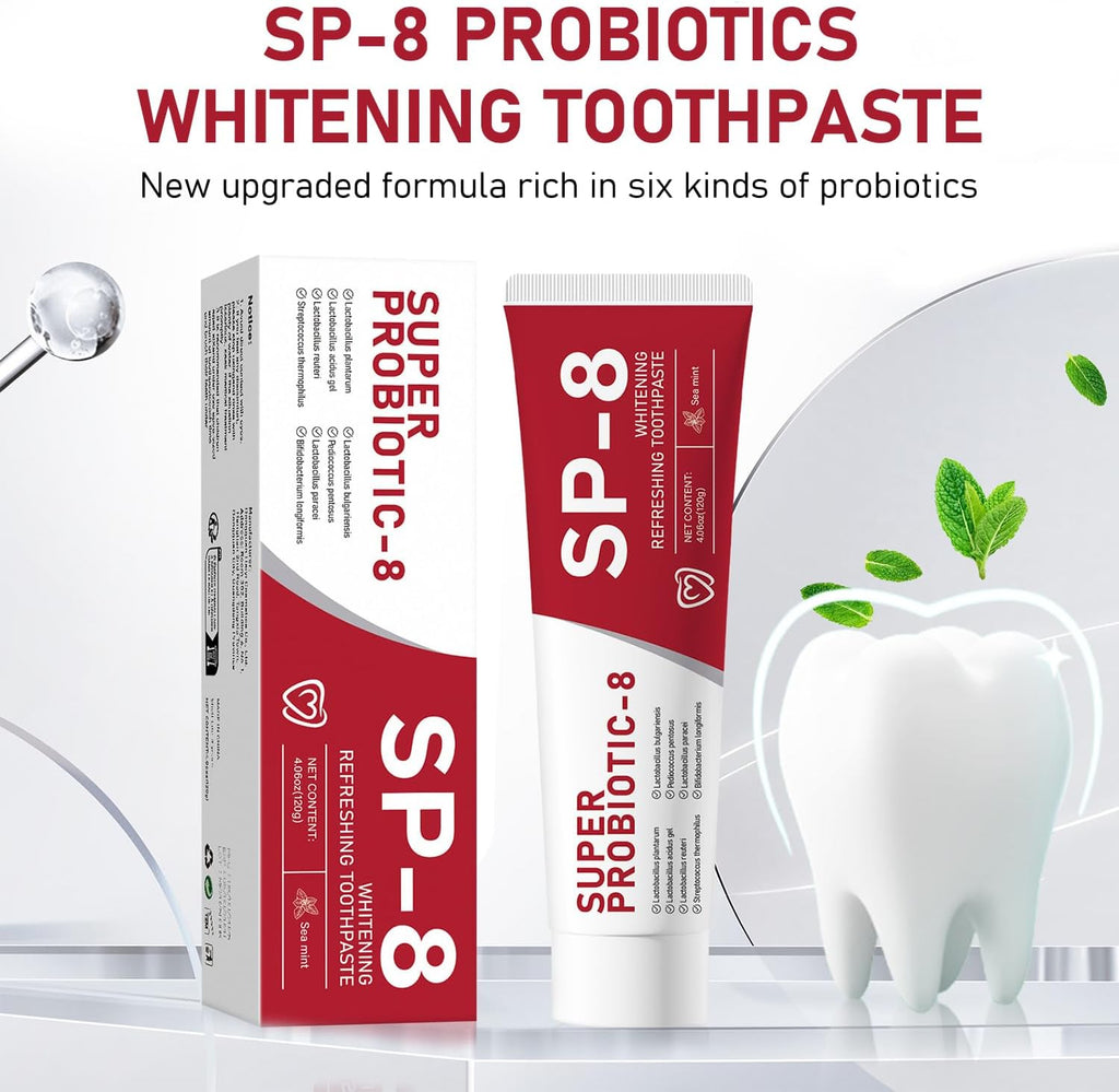 2Pcs Sp-8 Probiotics Whitening Toothpaste Upgraded, New Version Fluoride-Free & Probiotic-Infused Formula, Ultra Fresh Mint for Deep Cleaning & Long-Lasting Fresh