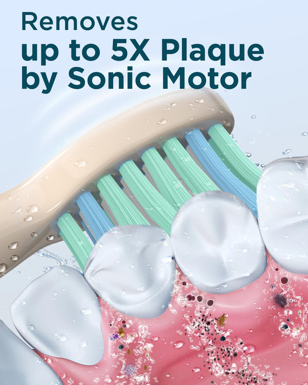 Rtauys M5 Sonic Electric Toothbrush for Adults - Rechargeable Electric Toothbrushes with 8 Brush Heads & Holder, Travel Case, Power Electric Toothbrush，120 Days Battery Life - Champagne