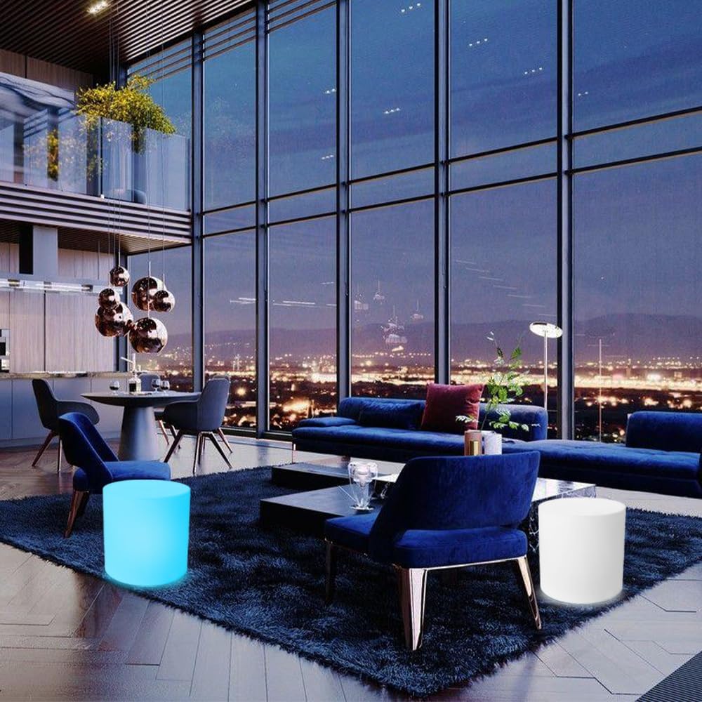 16-inch LED Cylinder Stool, Rechargeable Glowing Chair w/Remote, Dimmable 16 RGB Colors Changing Versatile LED Side Seat/Table, Waterproof Round Chair Light Mood Lamp for Home Garden Patio Party Decor