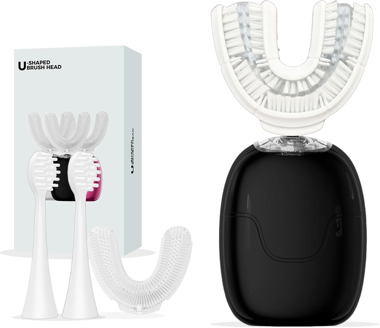 U Shaped Electric Toothbrush for Adults - 360° U Brush Nylon Bristle,Rechargeable Electric Toothbrush,Teeth Whitening Brush for Home & Travel Use (Black)