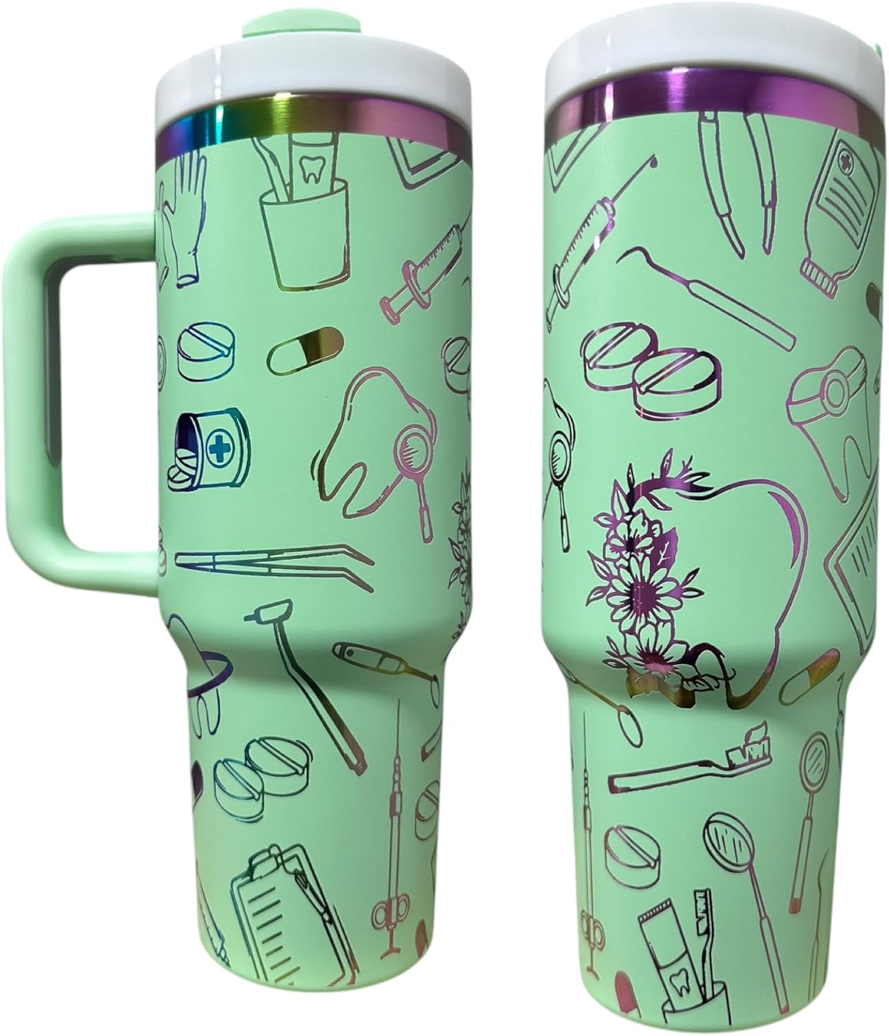 Dental hyginiest tumbler 40oz tumbler Tooth tumbler Dental water bottle Gift for dentist Gift for dental hyginiest Office gift (Mint/Rainbow(34)-Dental 2.0(D17))