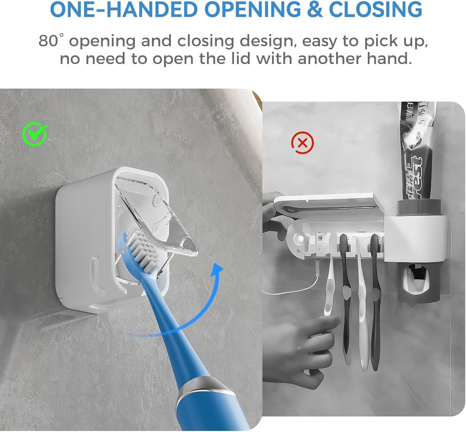 Toothbrush Holders for Bathroom【Innovation Single Slot Design】 2PCS Toothbrush Holder Wall Mounted with Cover for Shower, Single Toothbrush Dispenser Storage Organizer for Family & Travel