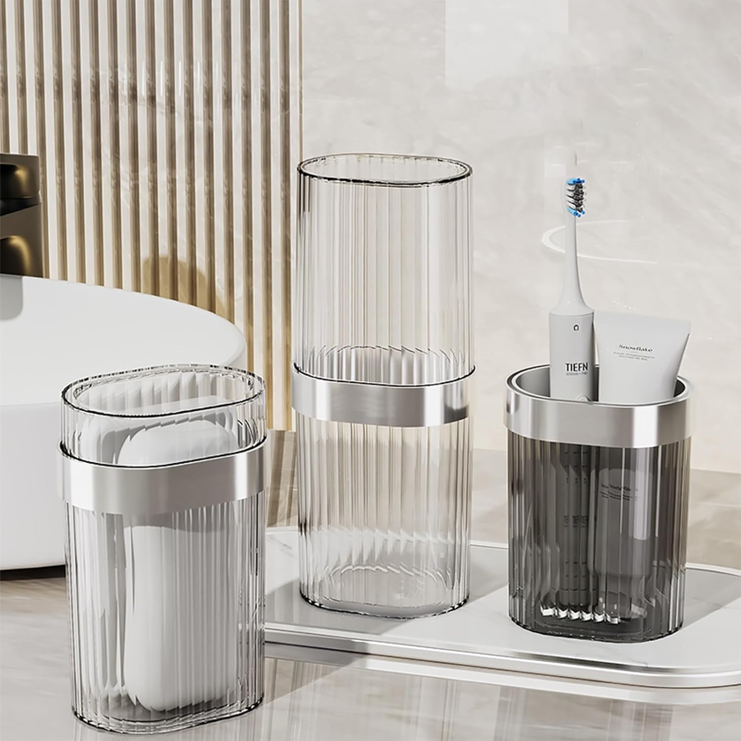 Travel Toothbrush Cup Case, Toothbrush Travel Container Portable Travel Toothbrush Holder Toothpaste Storage for School Camping Business Trip Bathroom (Grey)