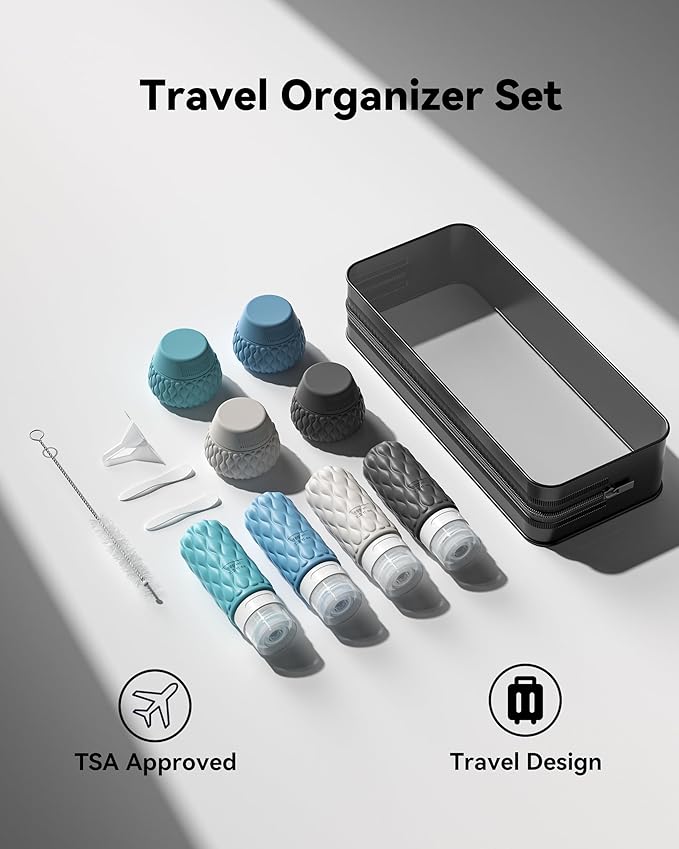 Silicone Travel Bottles for Toiletries 8 Pack Travel Size Toiletries 3.4 oz 1.7 oz, Leakproof Squeeze Travel Size Containers Refillable Cosmetic Jars Set for Shampoo, Conditioner, Creams