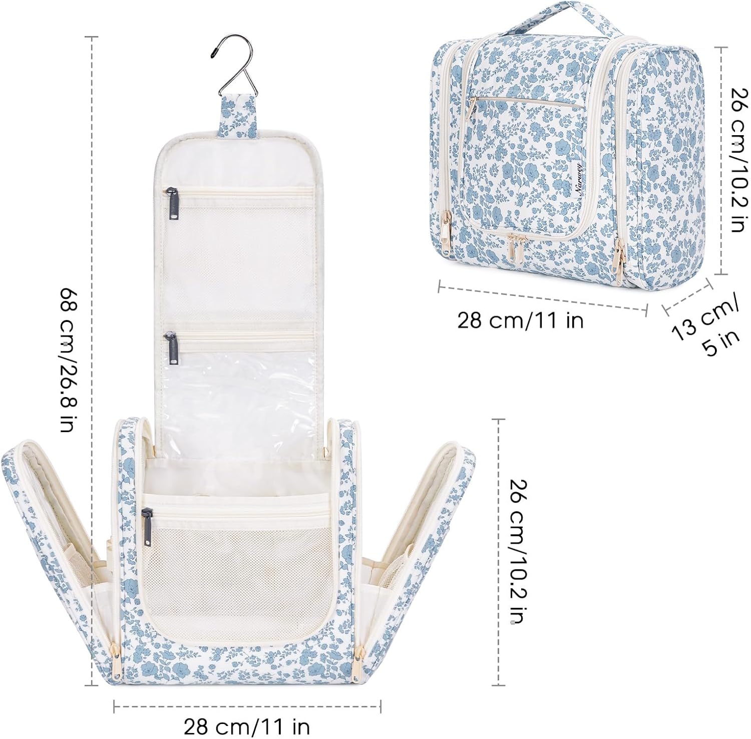 Narwey Hanging Toiletry Bag for Women Travel Makeup Bag Organizer Toiletries Bag for Cosmetics Essentials Accessories