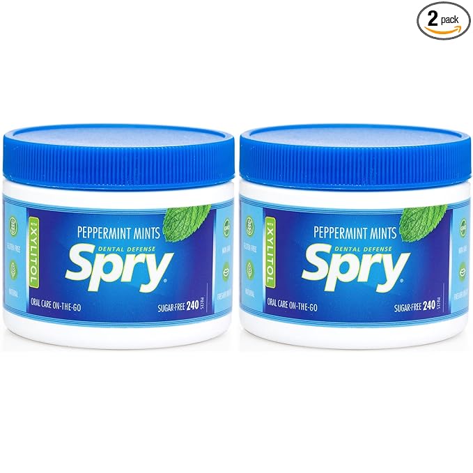 Spry Xylitol Peppermint Sugar Free Candy - Promote Oral Health, Increase Saliva Production, Stop Bad Breath, Non-GMO, Gluten-Free, 240 Count (Pack of 2)
