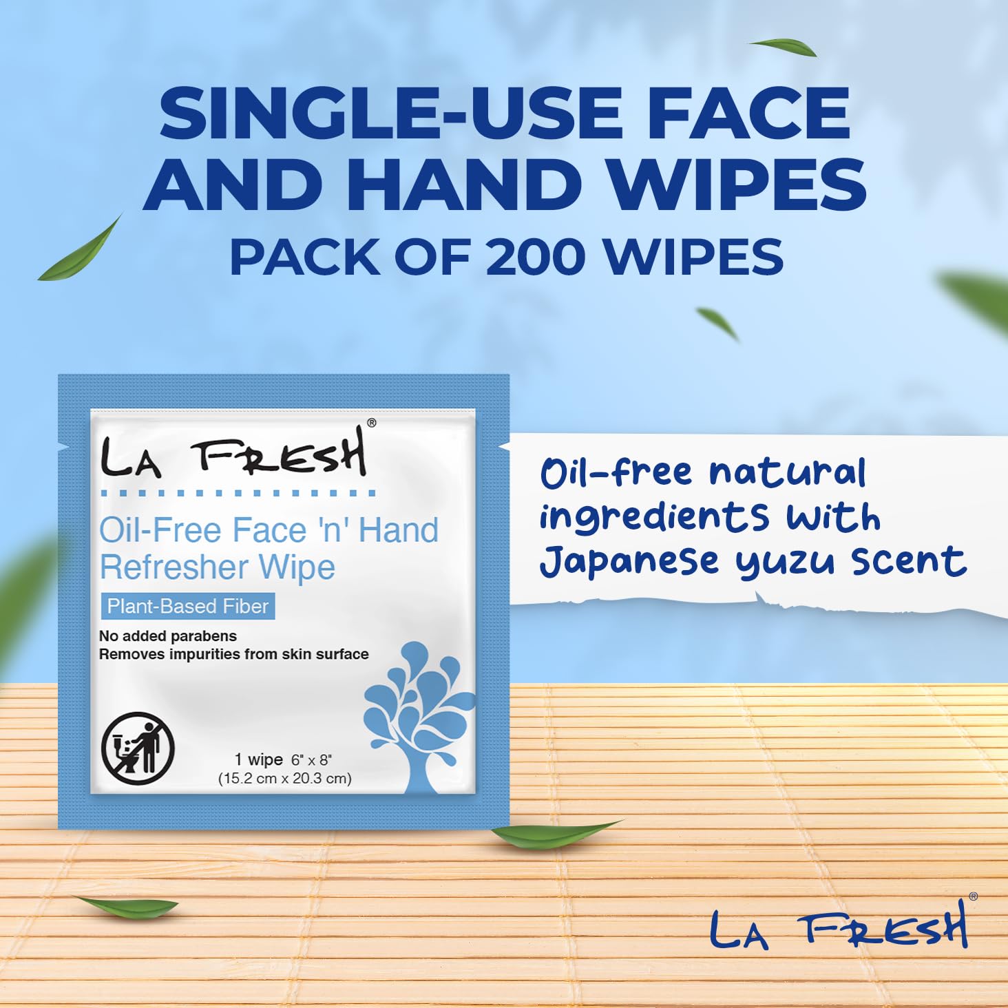 La Fresh Oil-Free Face ‘N’ Hand Refresher Wipes, Made With Natural Japanese Yuzu Scent, Pack of 200 Individually Wrapped Cleansing Wipes, Travel Essentials
