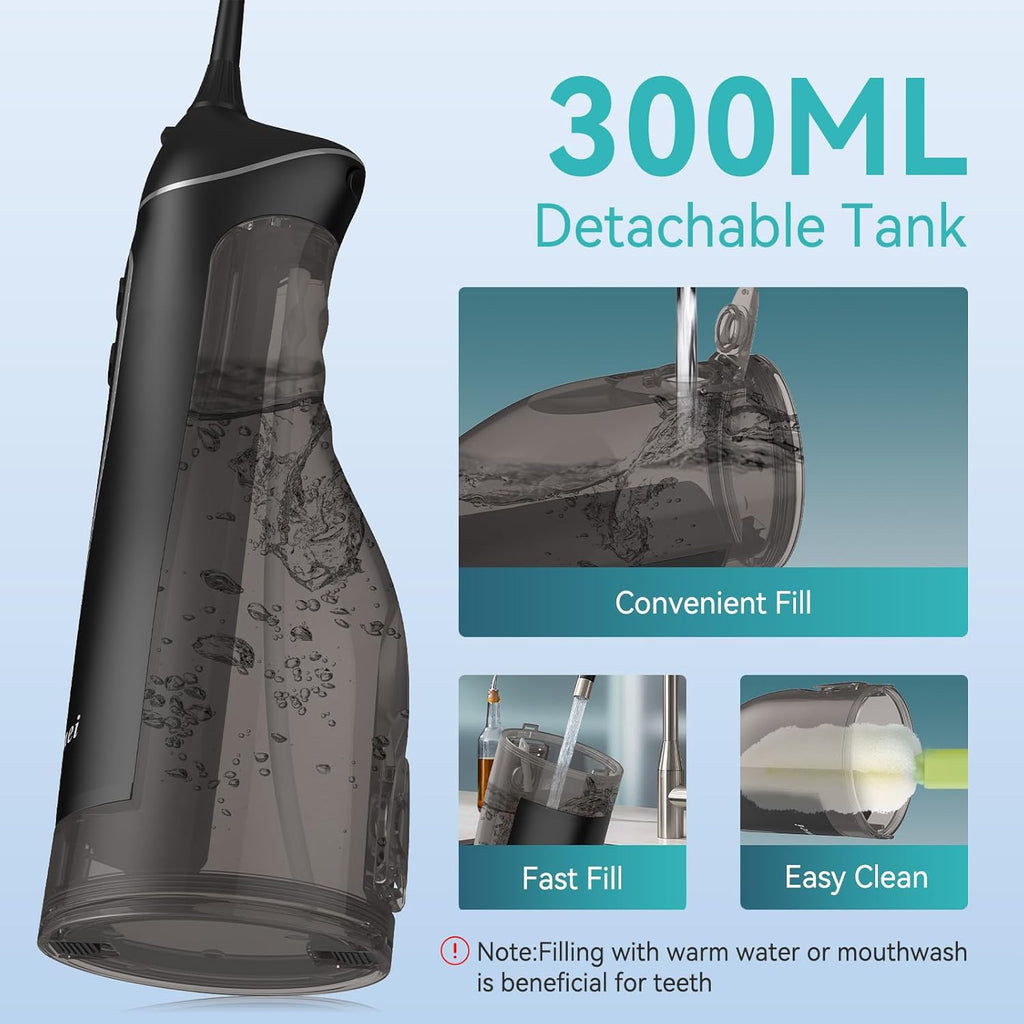 Water Dental Flossers for Teeth, 300ML Cordless Portable Electric Water Flosser, 4 Modes Oral Irrigator, Waterproof Rechargeable Water Floss for Deep Cleaning, Plaque Remover,Braces Home Travel Use