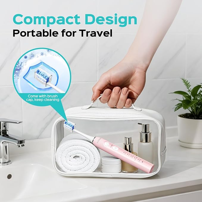 COSLUS Sonic Electric Toothbrush for Adults & Kids: 3 Intensities & 5 Modes Gum-Friendly for Deep Cleaning & Whitening - 2 Types of Heads for Family, Sensitive Teeth, Braces, Travel & Home Use, Pink