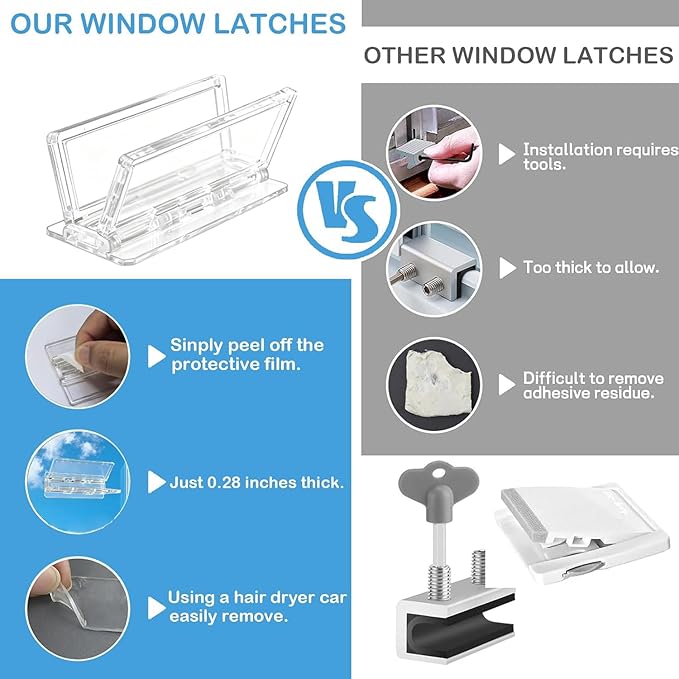 2 Pack Sliding Door Lock Window Locks, for Sliding Glass Doors & Windows, Sliding Closet Door stoppers, Easy to Installation Provides More Security for Your Baby and Pets (Clear)