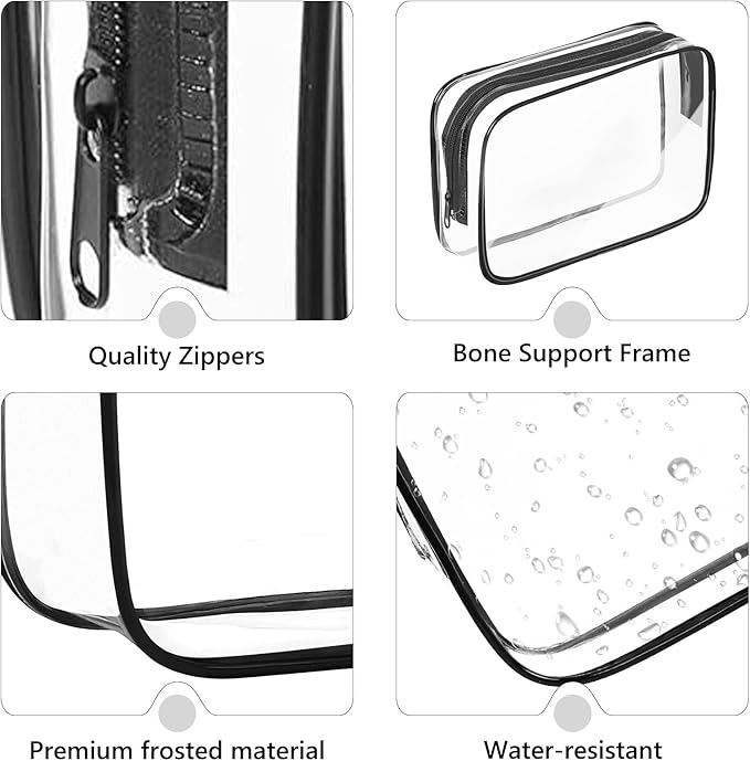 AURUZA Clear Makeup Bag,Portable Travel Toiletry Bags with Zipper, TSA Approved Clear Organizer Bags, PVC Cosmetic Pouch for Airport Airline Compliant