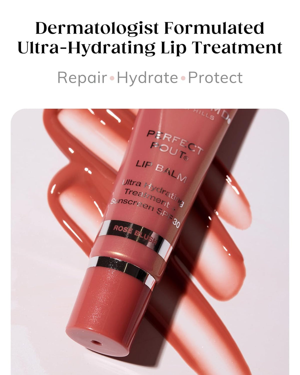 KAPLAN MD Perfect Pout SPF Lip Balm - Ultra Hydrating Lip Treatment for Dry, Chapped Lips - Sunscreen SPF 30 - Smooths Fine Lines - Glossy Finish - Non-Sticky Texture - Rose Blush