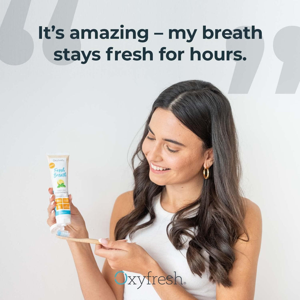Oxyfresh Premium Maximum Fresh Breath Lemon Mint Toothpaste - Clean Teeth & Fresh Breath - Natural Essential Oils & Natural Xylitol to Help Fight Tartar - SLS & Fluoride Free, 3-5oz