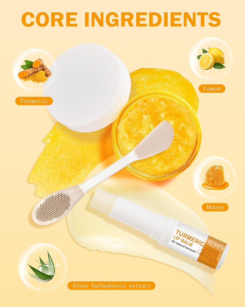 2PCS Turmeric Lip Balm,Hydrating Turmeric Lip Balm with Turmeric Oil For Dark Lips, Long-Lasting Natural Nourishing Balm Moisturizer for Dry, Cracked Lips Exfoliator Scrub Softening Lip Care Set