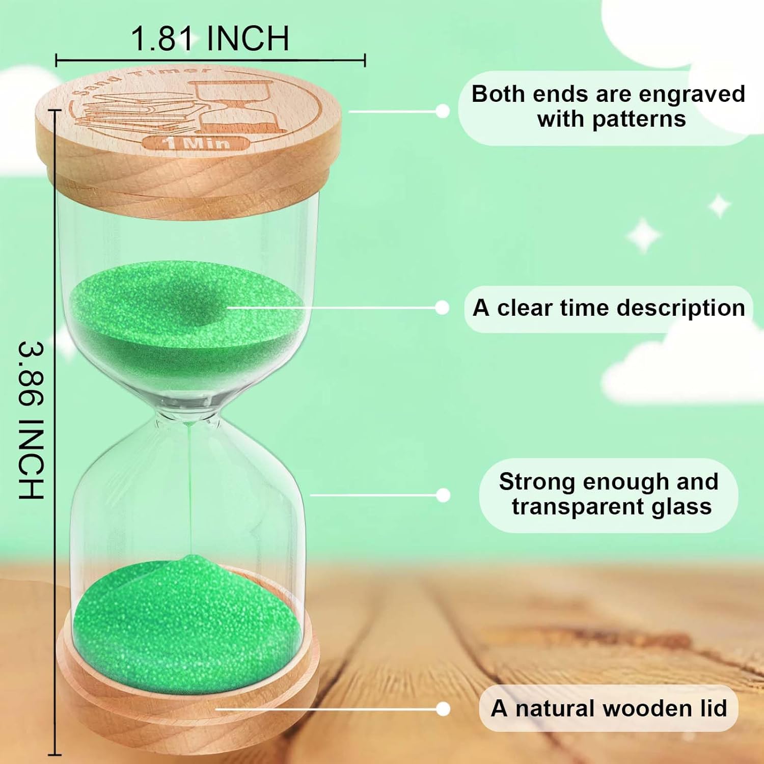 15 Minute Sand Timer Hourglass, Beech Wood Hourglass Sand Clock, Small Wooden 15 Min Hour Glass, Minutes Sandglass, Reloj De Arena, Classroom, Game, Kitchen, Home, Office, Decorative