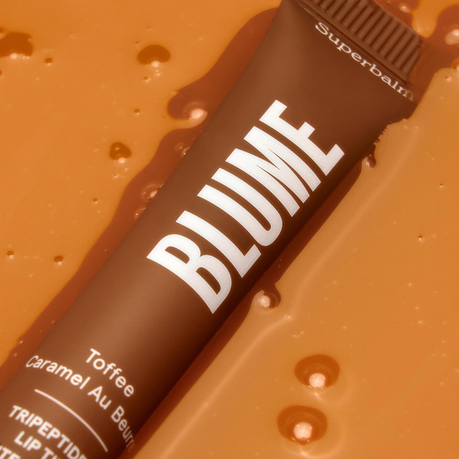 Blume Tri-Peptide Toffee Soft Brown Tinted Lip Balm - Superbalm Lip Moisturizer with Shea Butter and Squalane to Deeply Hydrate & Heal Dry, Cracked Lips - Cruelty Free & Vegan Lip Plumper (0.4 Fl Oz)