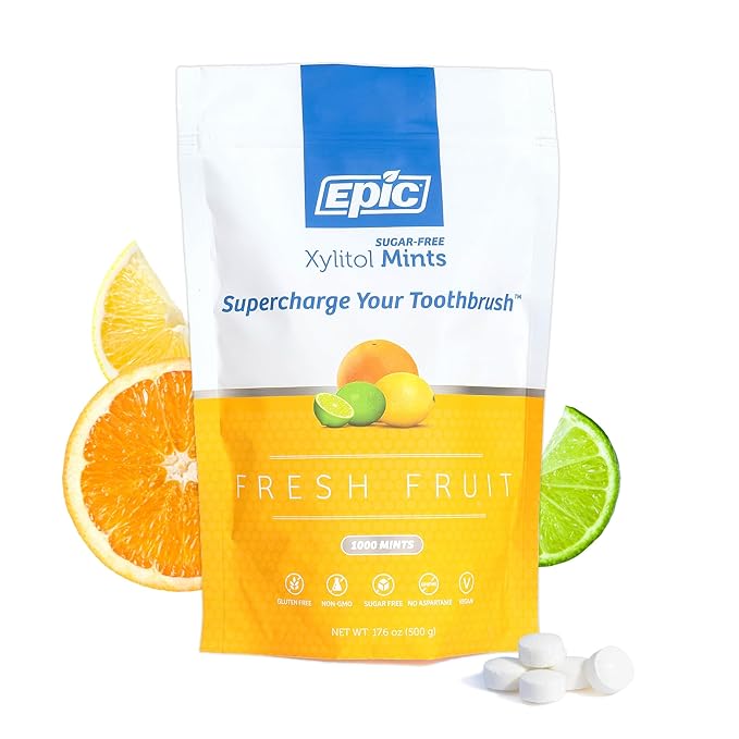 Epic Xylitol Orange Mango Chewing Gum & Fresh Fruit Mints Bundle - 1000 Pieces Orange Mango Gum & 1000 Fruit Mints - Sugar Free, Aspartame Free, Dentist-Recommended for Dry Mouth & Cavity Protection