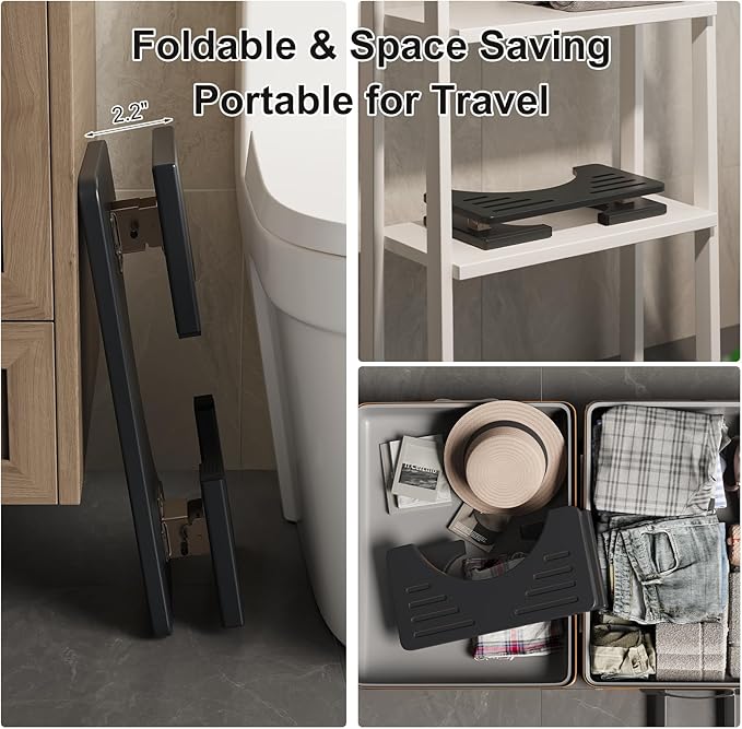 Osivaes 7 Inch Foldable Squatting Poop Stool, Bamboo Toilet Stool Squat for Adults, Collapsible Wooden Toilet Step for Bathroom, Non-Slip Potty Stool Portable for Travel Size, Black