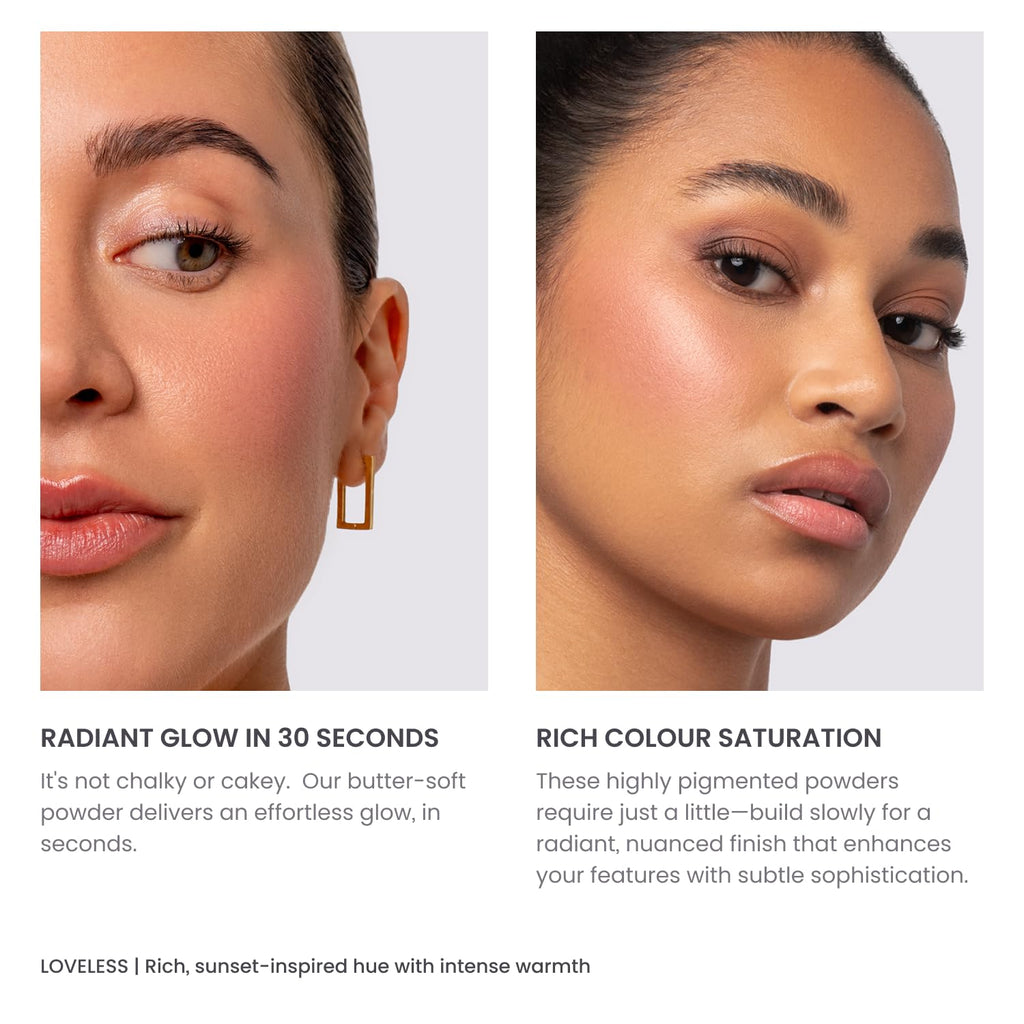 Phase Zero Makeup Powder Blusher - "Loveless" - 4g / 0.141 oz - Full Coverage, Natural Blush - Soft, Buildable Pink, Coral, Peach & Golden Hues - Matte & Shimmering Shades Gives Cheeks a Radiant Glow