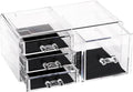 Sea Team Clear Makeup Organizer with Drawers, Acrylic Plastic Cosmetic Display Case, Jewelry Storage Box, Holder for Dresser, Bathroom, Vanity, Countertop (1 Large, 3 Small Drawers)