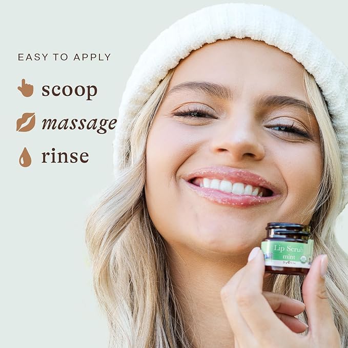 USDA Organic Lip Scrub Mint - USA Made with Natural Ingredients, Moisturizing Scrub Exfoliator for Dry Lips, Lip Sugar Scrubber Exfoliator for Smooth Lips, Small Beauty Gifts